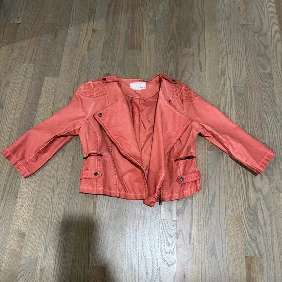 Bar III Jacket Womens Size M Tangerine Moto Biker Asym Zip Quilted Short - Picture 2 of 10